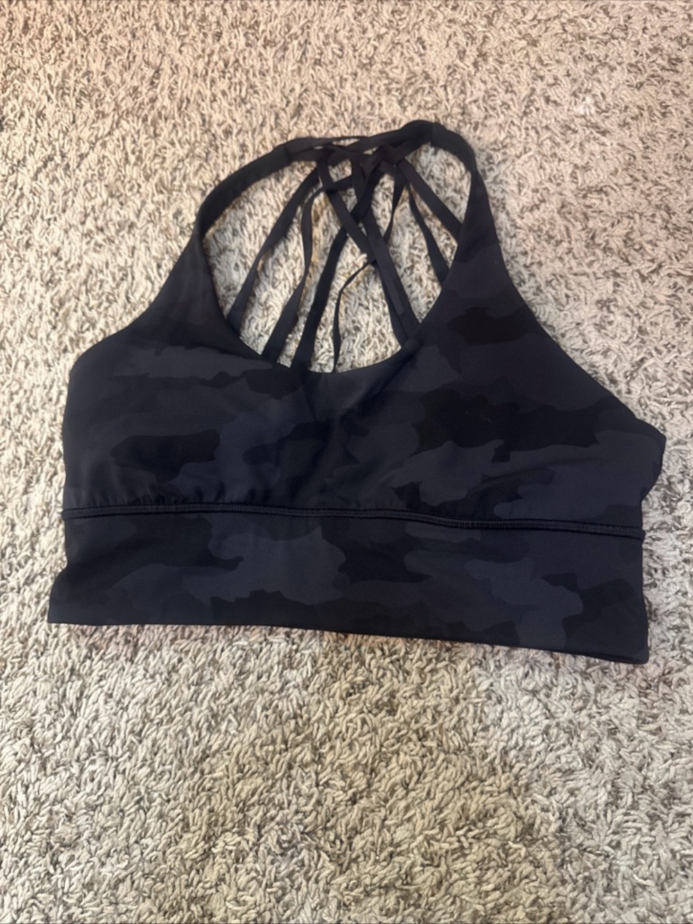 Lululemon Free To Be Moved Bra Black Gray Camo Women’s 10 With Cups EUC